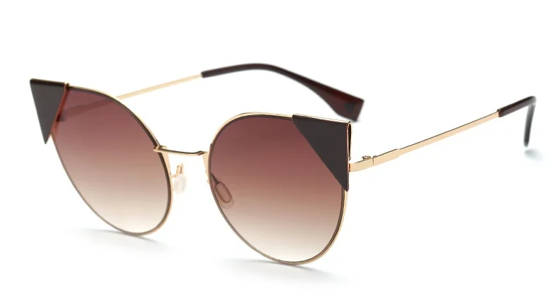 Brown lens Новая мода кошачий глаз Зеркальные розовые Солнцезащитные очки женские брендовые дизайнерские кошачий глаз солнцезащитные очки женские модные солнцезащитные очки металлические очки - Цвет линз: Brown lens