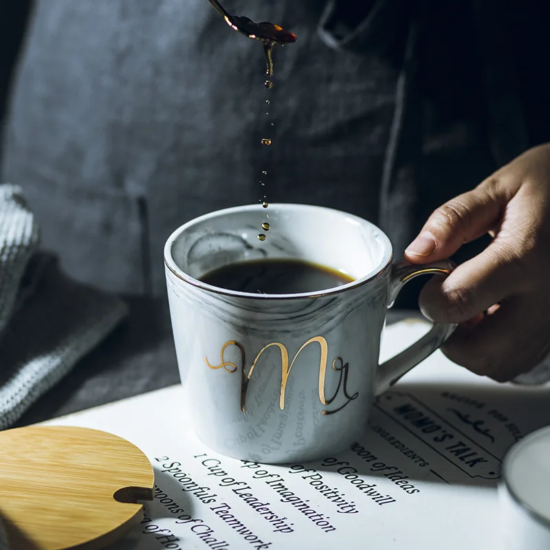 Классическая керамическая мраморная фарфоровая кофейная кружка с ручной