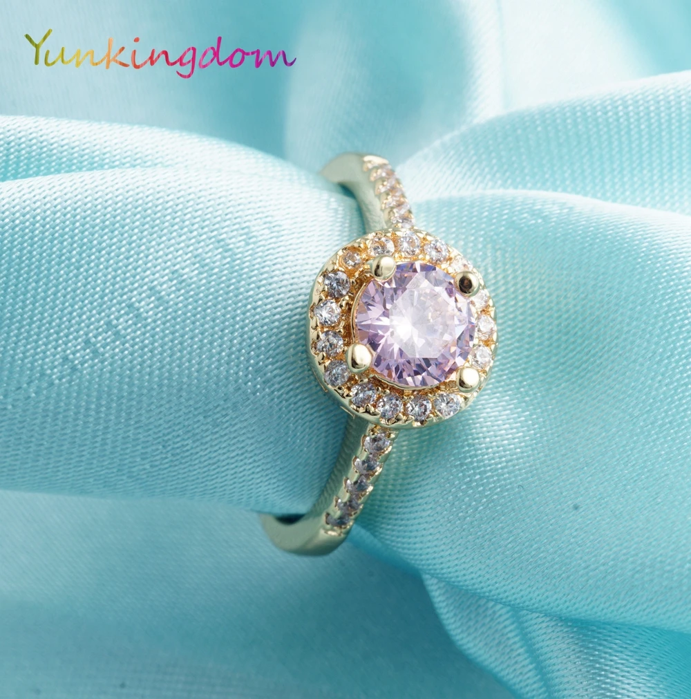 Yunkingdom прекрасный розовый Цирконий обручальные кольца для женщин золото цвет модные украшения