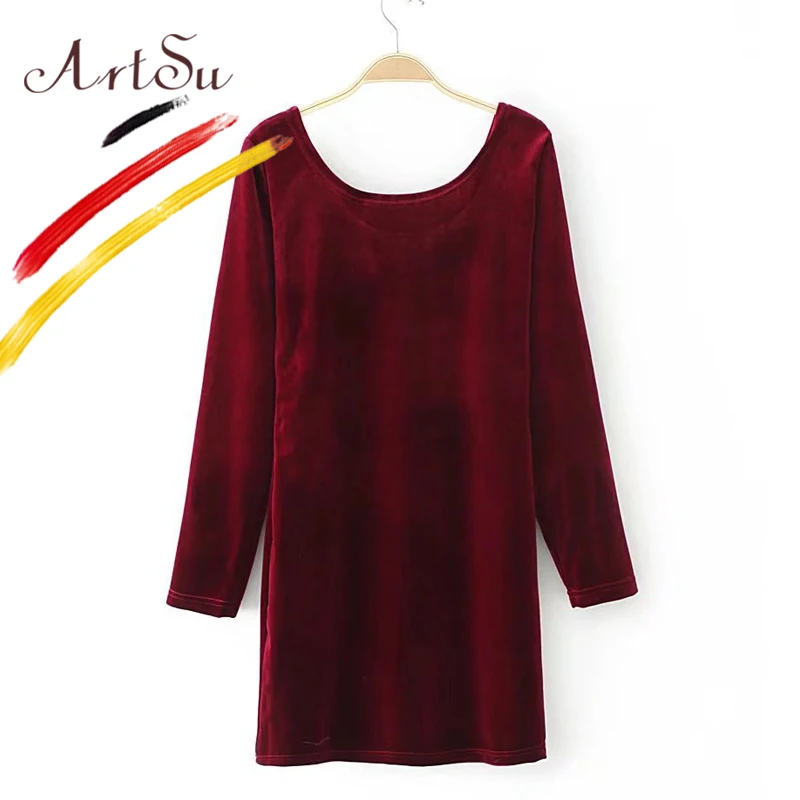 Арцу 2017 Осень зима теплое мини-платье с длинным рукавом повседневные Бархатные