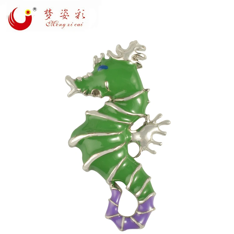 Женская/Мужская брошь в виде морского конька с зеленой эмалью|brooch animal|brooches horseanimal