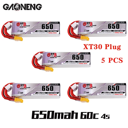 650mAh 4S XT30 Plug 5 шт. Lipo аккумулятор Gaoneng GNB HV 650mAh 60C 1s 2s 3s 4S HV с разъемом PH2.0 XT30 для Emax Tinyhawk Kingkong LDARC TINY - Цвет: 650mAh 4S XT30 Plug