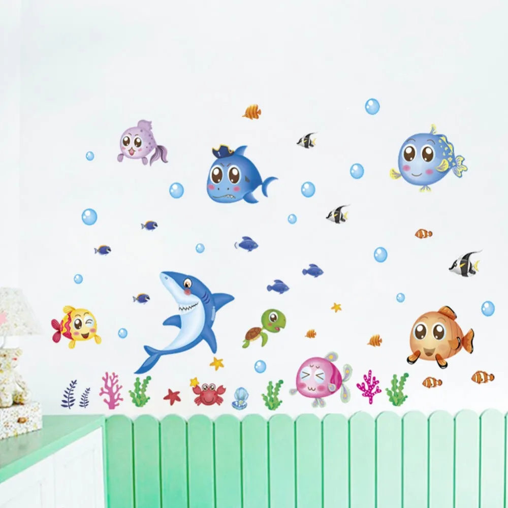 &amp Настенный &quotПодводный мир&quot наклейки рыбы акулы Дельфин морской Wall Art