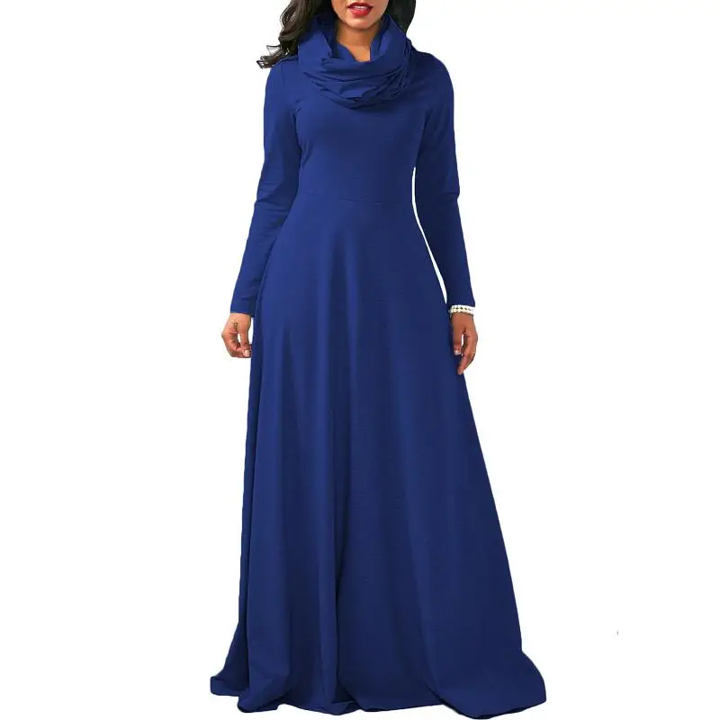 blue dress Осеннее зимнее теплое платье для женщин, повседневное, с длинным рукавом, водолазка, женское платье трапециевидной формы, элегантное, тонкое, длинное, макси платье, vestidos robe Femme - Цвет: blue dress