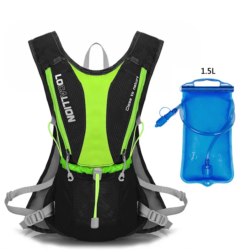 5L рюкзак для велоспорта, гидратационный жилет с 1.5L, сумка для воды, светильник, спортивная сумка для бега, рюкзак для бега Marathon Trail, мужской рюкзак - Цвет: black-green-1.5L