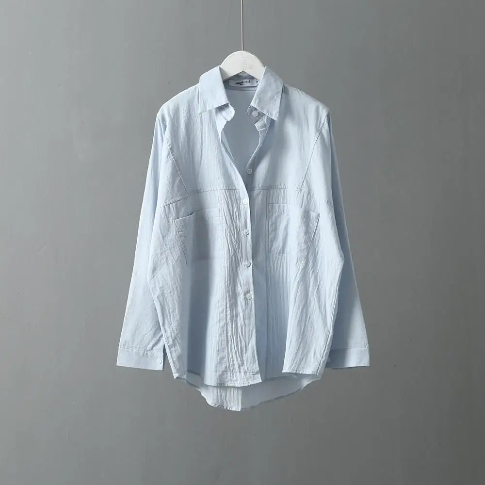New Arrival Women Oversize Solid White Long Blouse Batwing Sleeve Pockets Patchwork Shirt Turn-Down Collar Casual Top T96709F |