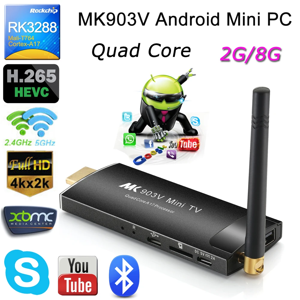 Iweipoo mk903v android5.1 огонь ТВ-карты Rockchip RK3288 4 ядра Мини-ПК К 1080 P H.265 Wi-Fi BT4.0 MKV Google OTT Коди