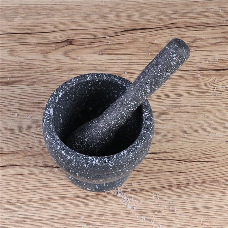garlic masher garlic jar garlic bowl mashing medicine jar household multifunctional wood mortar pestle kitchen gadget gray free global shipping