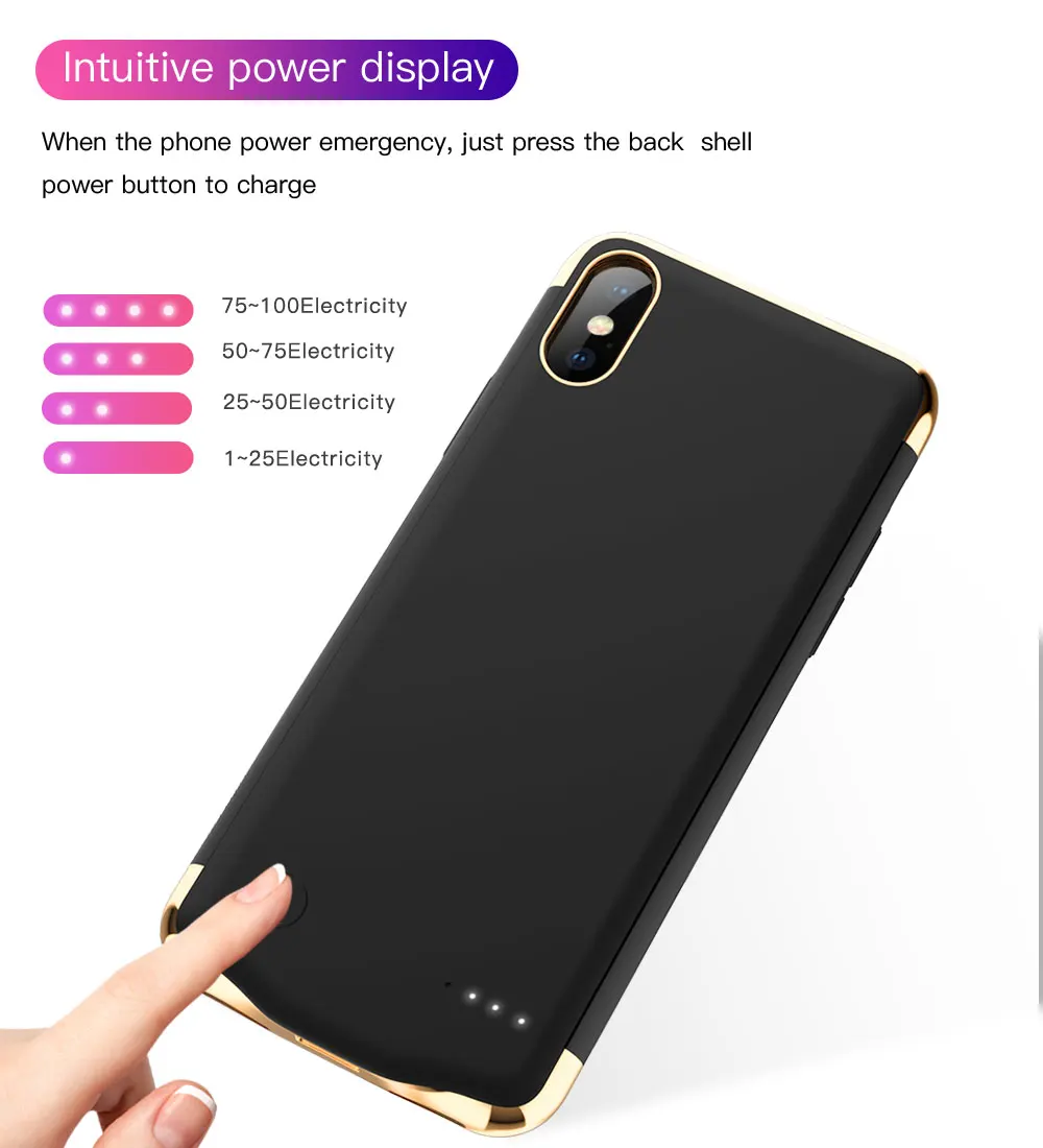 3в1 ультра тонкий чехол для зарядного устройства для iphone X Xs 6 6S 7 8 Plus power Bank чехол для аккумулятора чехол с металлическим покрытием