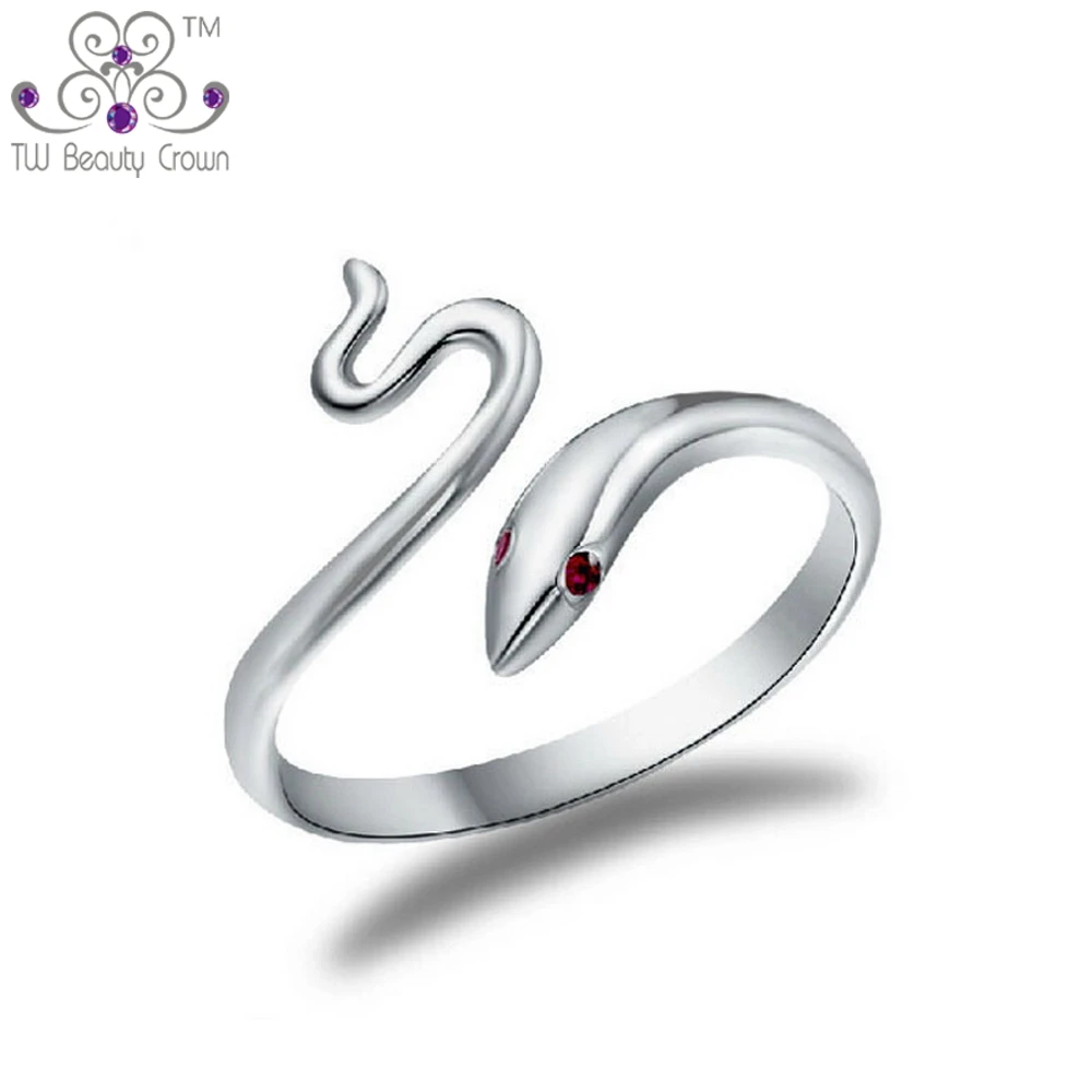 

925 Sterling Silver Fashion Red Corundum Female Snake Finger Tail Ring Jewelry For Women Ladies Antiallergic Nickel Free JSJZ011