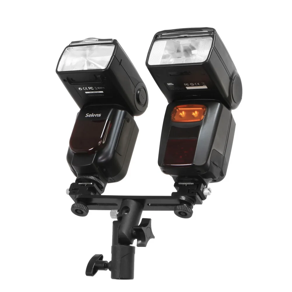 Selens double hot shoe Speedlite umbrella holder Swivel Light Stand Bracket all metal | Электроника
