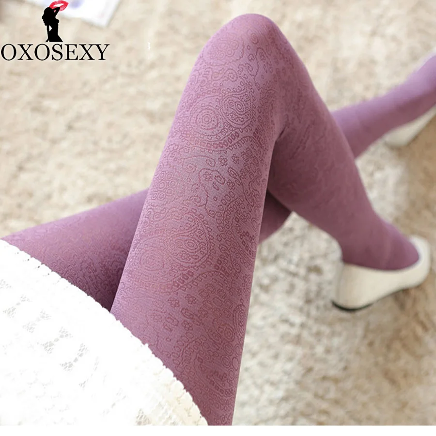 Черные фиолетовые осенние сексуальные колготки в ретро стиле женские чулки