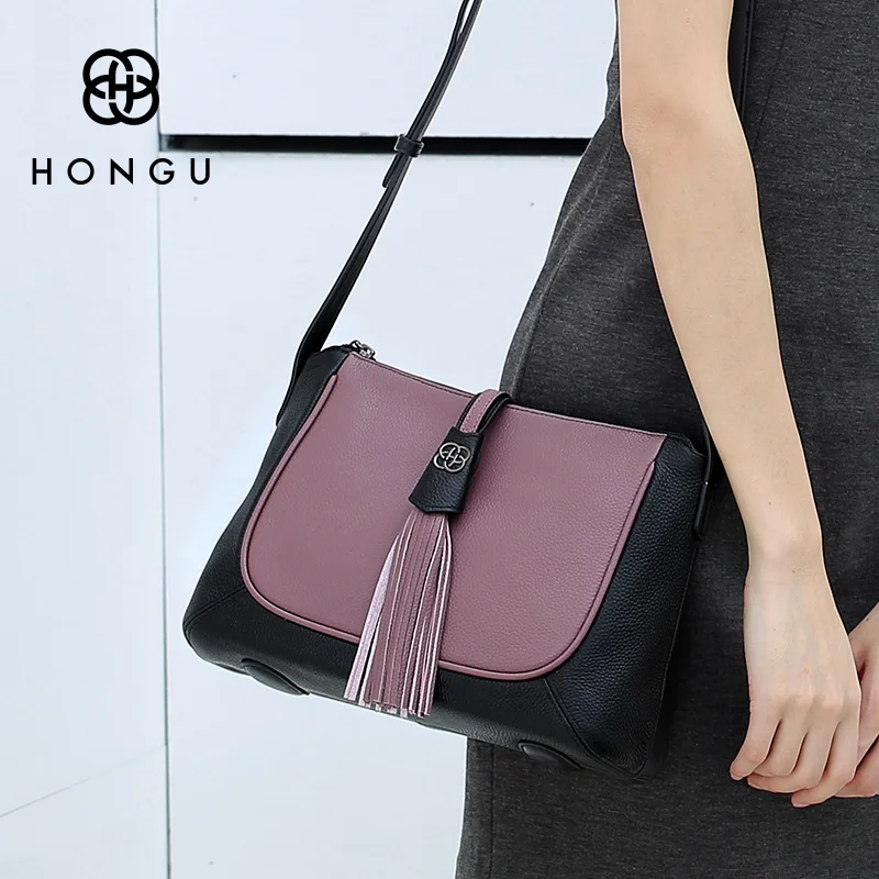 HONGU роскошные кожаные сумки на плечо Для женщин Аутентичные Женский кисточкой Tote