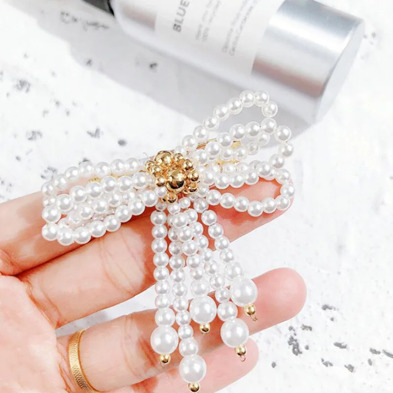 2019 hot sell trendy Style pins metal Imitation Pearl Big Bow Brooch for women Tassel Drop Brooches Wedding gift Accessorie | Украшения и