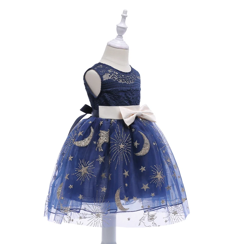 Dress for Girls Princess Flower Girl Bowknot Summer Tutu Wedding Birthday Party Dresses Stars Printed Lace Ball Gown | Детская одежда и