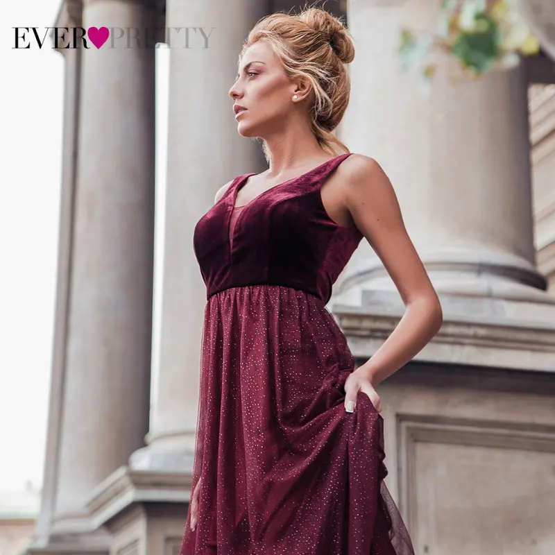 Платья для выпускного вечера Длинные Ever Pretty EP07849 Новое поступление бордовые Сексуальные вечерние платья элегантные блестящие тюлевые свадебные платья