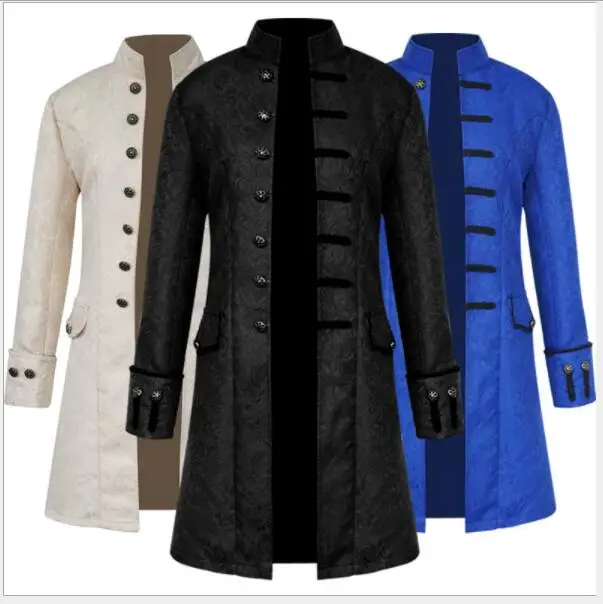 

Spring Autumn winter Mens Gothic Brocade Jacket Frock Coat Steampunk Victorian Morning Coats Smart Jacket Black White Overcoats