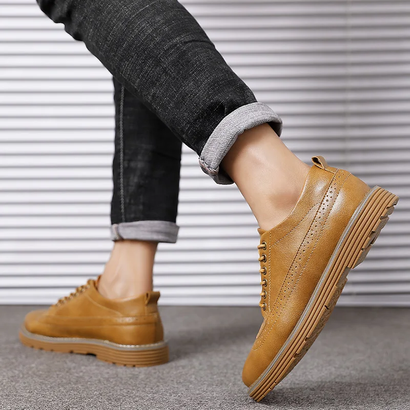 Autumn Flats Leather Men's Shoes Fashion Casual Wedding Formal Business Lace Up Male Dress Zapatillas Hombre 4 | Обувь