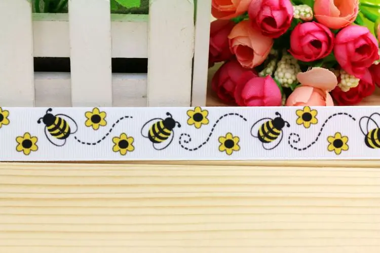 7/8 ''Бесплатная доставка корсажная лента с принтом пчелы головной убор бантом