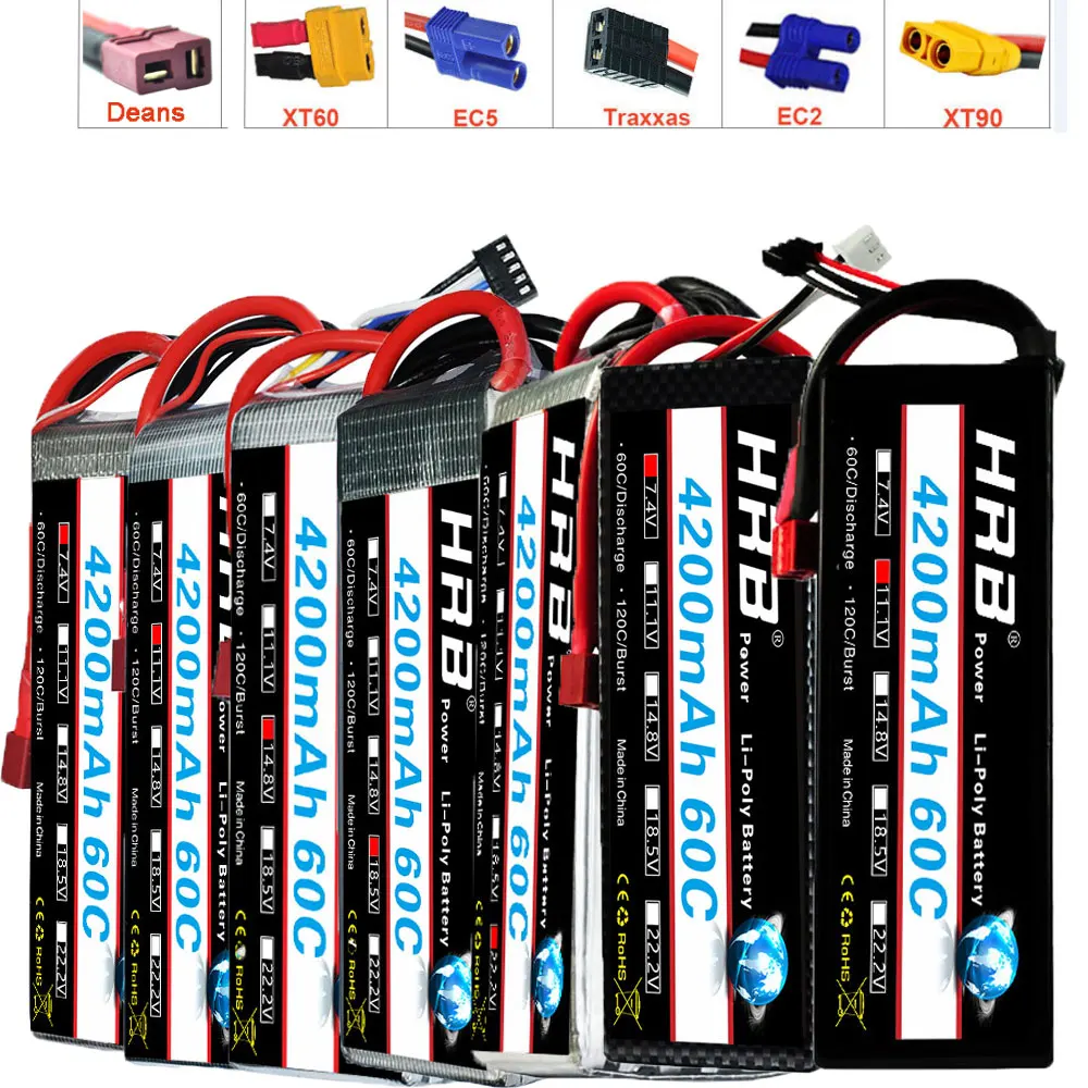 Аккумулятор hrb Lipo 2S 3S 4S 5S 6S 3,7 V 7,4 V 11,1 V 14,8 V 18,5 V 22,2 V 4200 мА/ч, 60C 120C Жесткий Чехол для автомобиль Traxxas 1/10 масштаб автомобиль Лодка
