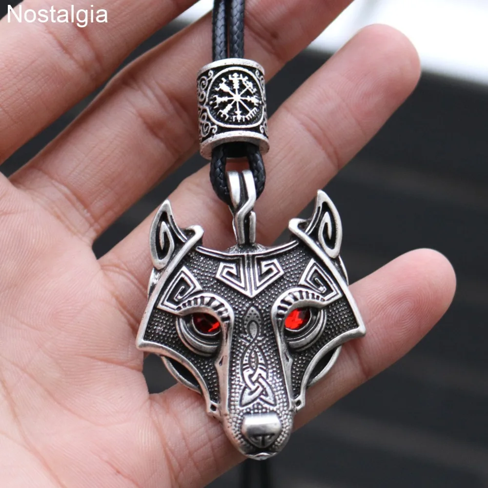 Зеленый черный красный глаза волк амулет кулон Nordic шарик вегвизир Valknut Trinity колье