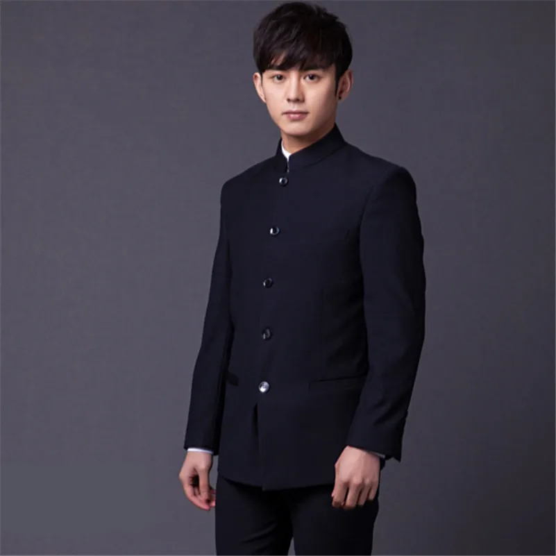 (Пиджак + брюки) мужской костюм с китайской туника приталенный хлопковый для