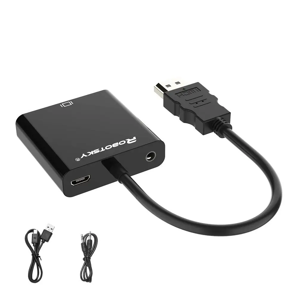 With Audio and Power Robotsky HDMI к VGA адаптер цифро-аналоговый av-конвертер кабель для Xbox PS4 ПК ноутбук ТВ коробка к проектору Displayer HD tv - Цвет: With Audio and Power