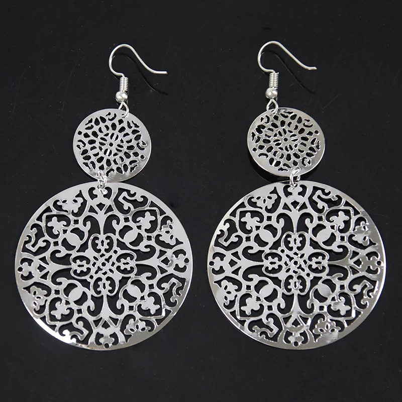 Длинные висячие серьги для женщин классический узор полые круглая бижутерия