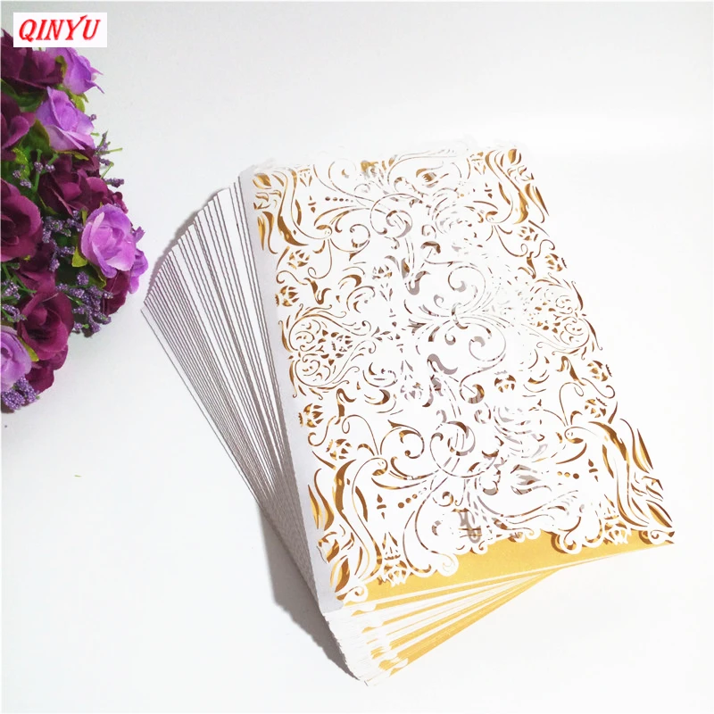 10 шт. жемчужная бумажная Свадебная пригласительная открытка с узором листьев