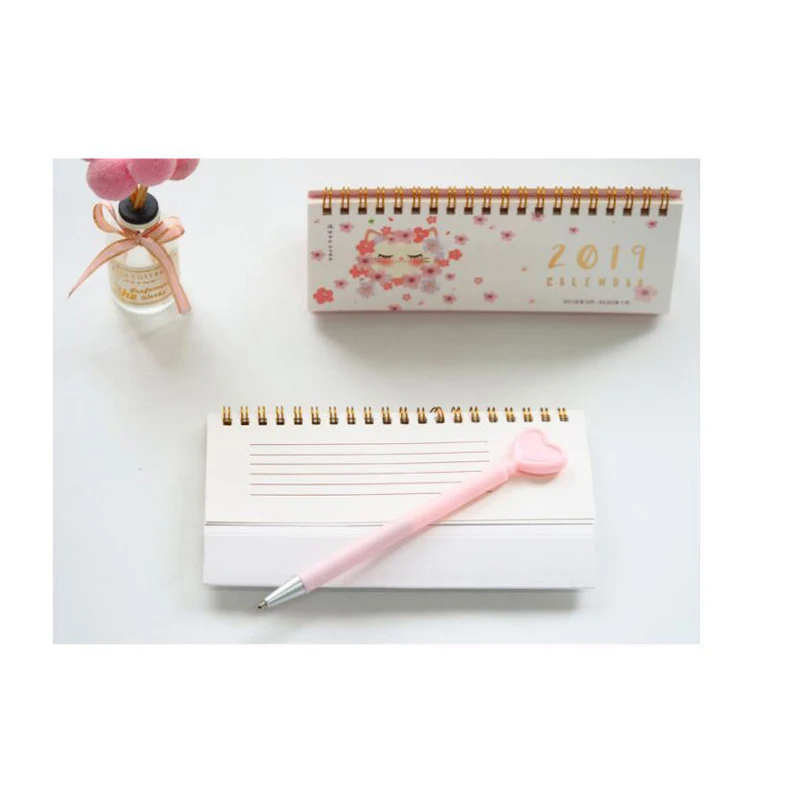 

Year of 2019 Pink Sakura Desktop Calendar School Office Supply Student Stationery Planner Decoration