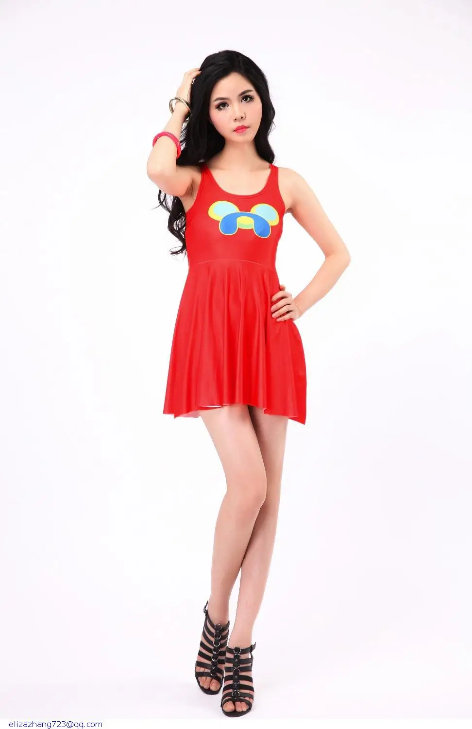 New Fashion Pretty Girl Summer Casual Sleeveless Black Red Yello Lucky Dog Print Mini Skater Dress Vestodos | Женская одежда