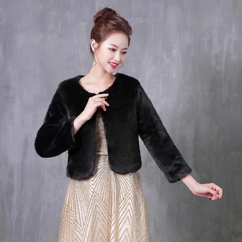 2019 Women Black Bridal Wraps Shawls Long Sleeve Wedding Bolero Warm Faux Fur Winter Accessories | Свадьбы и торжества