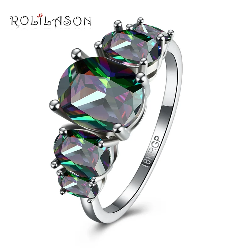 Женские кольца с радужным фианитом ROLILASON ювелирные украшения кристаллами