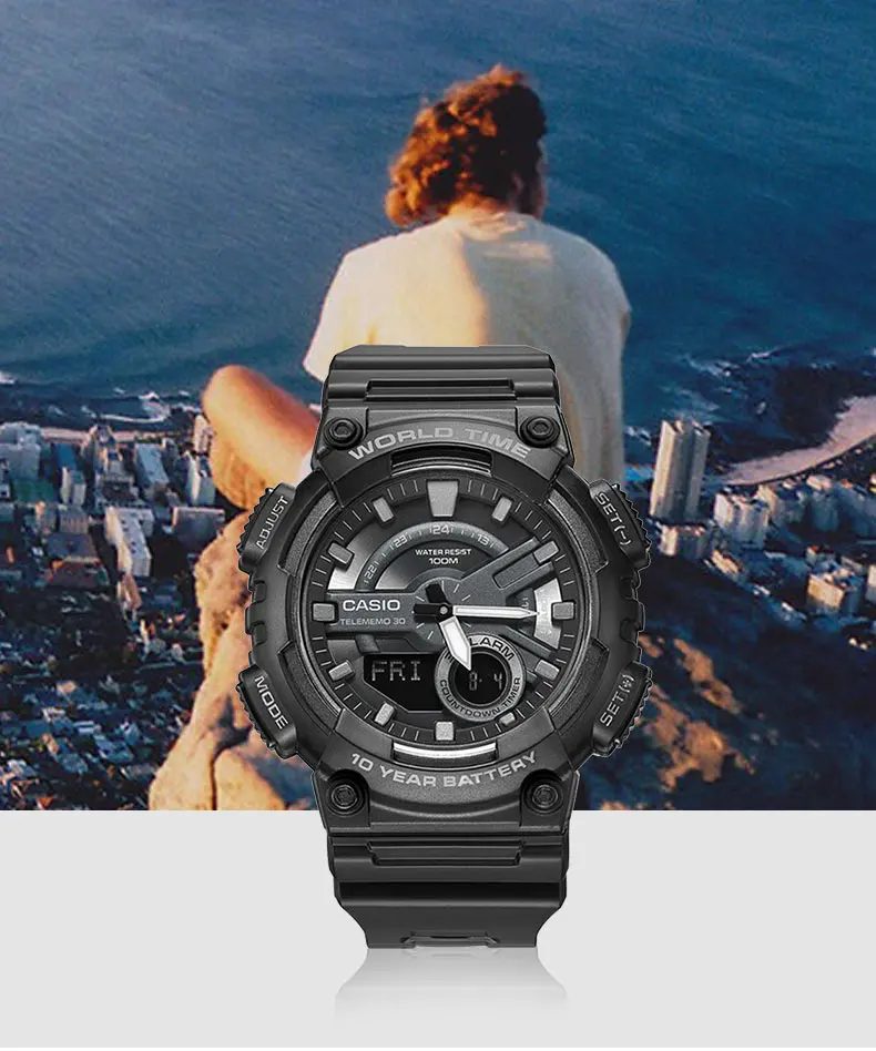 Casio Часы спортивные серии Мода двойной дисплей многофункциональные электронные мужские часы AEQ-110W-1B