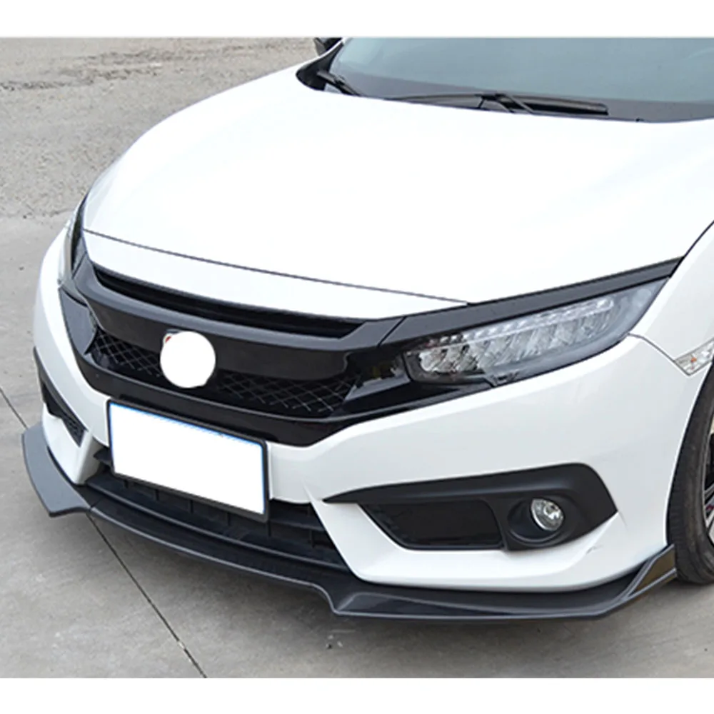 Яркий черный передний бампер для губ комплект спойлер для Honda Civic- 3 шт