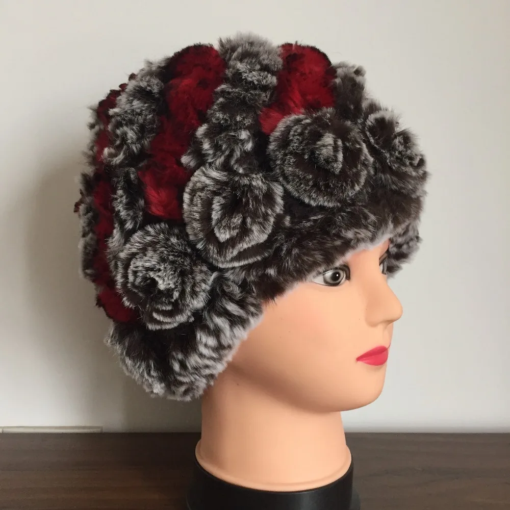 Женские вязаные шапки из меха кролика Рекс зимние теплые очаровательные TAH470