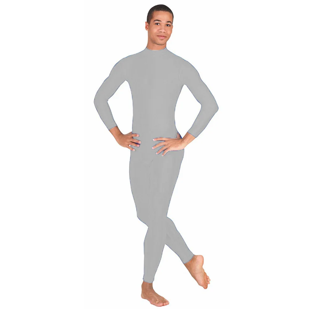 Light Gray OVIGILY мужские черные Unitard взрослые макет шеи спандекс лайкра зентай костюмы Колготки облегающий Костюм Стретч этап танцевальной одежды театральные костюмы - Цвет: Light Gray