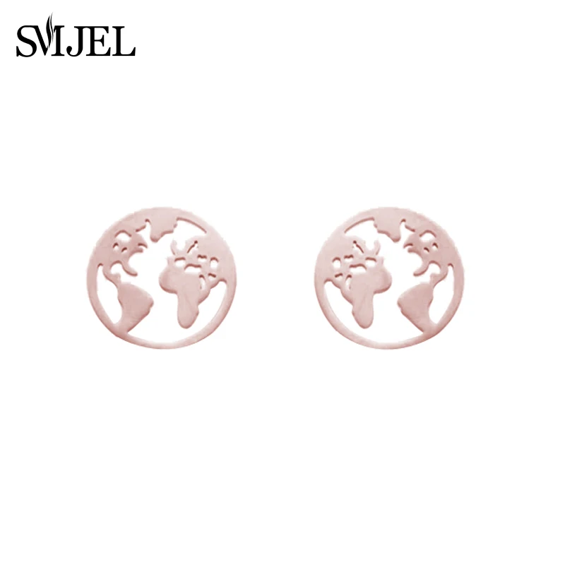 GED130R Map Earring SMJEL, многослойное ожерелье с картой мира для женщин, розовое золото, круглый мир, монета, подвески, ожерелье, Wonderlust, ручной работы, ювелирное изделие, подарок - Окраска металла: GED130R Map Earring