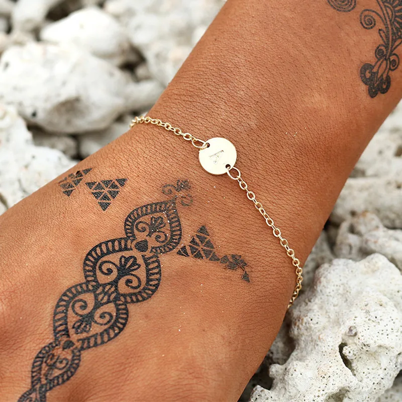 Женские Простые Модные браслеты золотого цвета с буквами и монетами для женщин