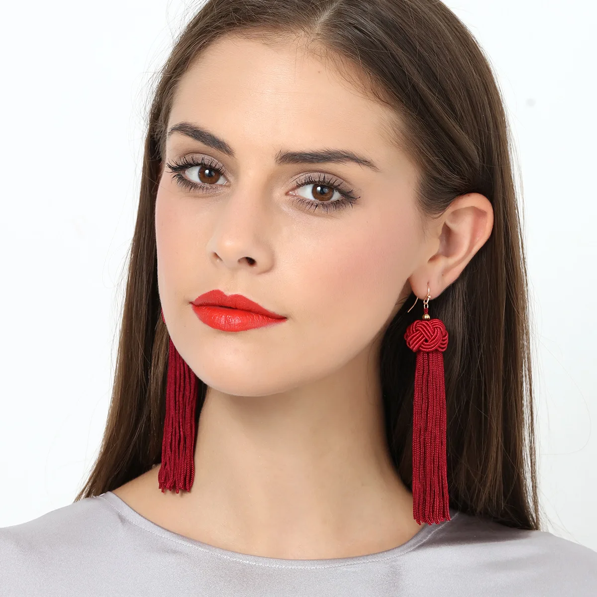 PAPAPRESS 1pair Knot Long Tassel Earring Bohemian Love Festival Statement for Women 5 Color Jewelry Accessories A008 | Украшения и