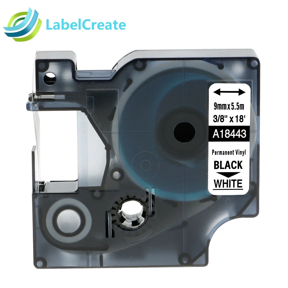 6 пачек лент Dymo 18443 9 мм IND Rhino, совместимых с постоянными виниловыми лентами, ламинированной клеевой основой.