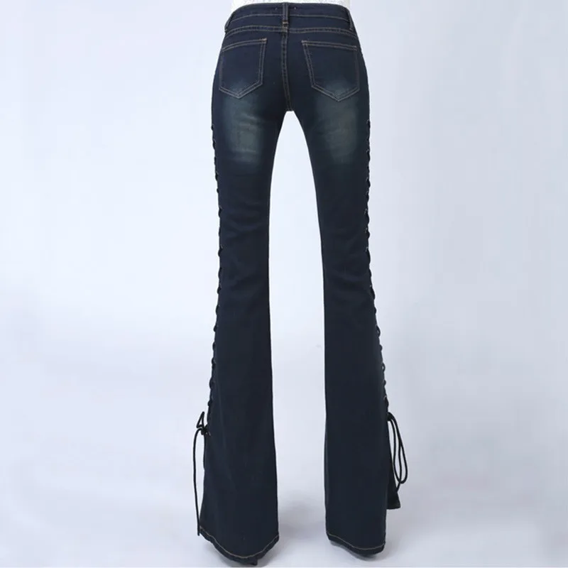 Женские элегантные современные стрейч с низкой талией Bootcut джинсы, модные повязки Butt Lift Bell-Bottom широкие брюки расклешённые джинсовые брюки джинсы