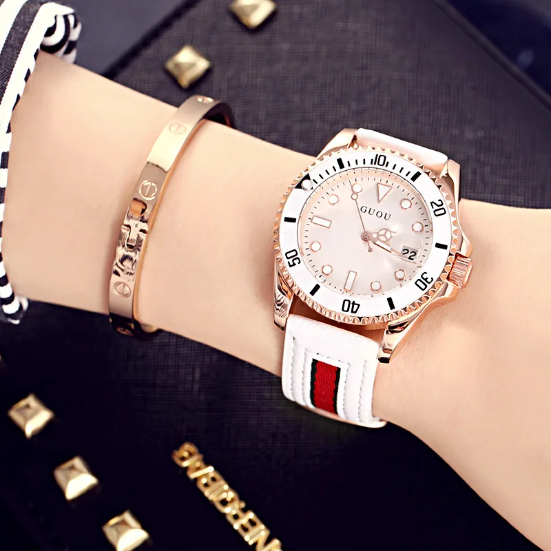Часы наручные Guou женские с большим циферблатом брендовые водонепроницаемые