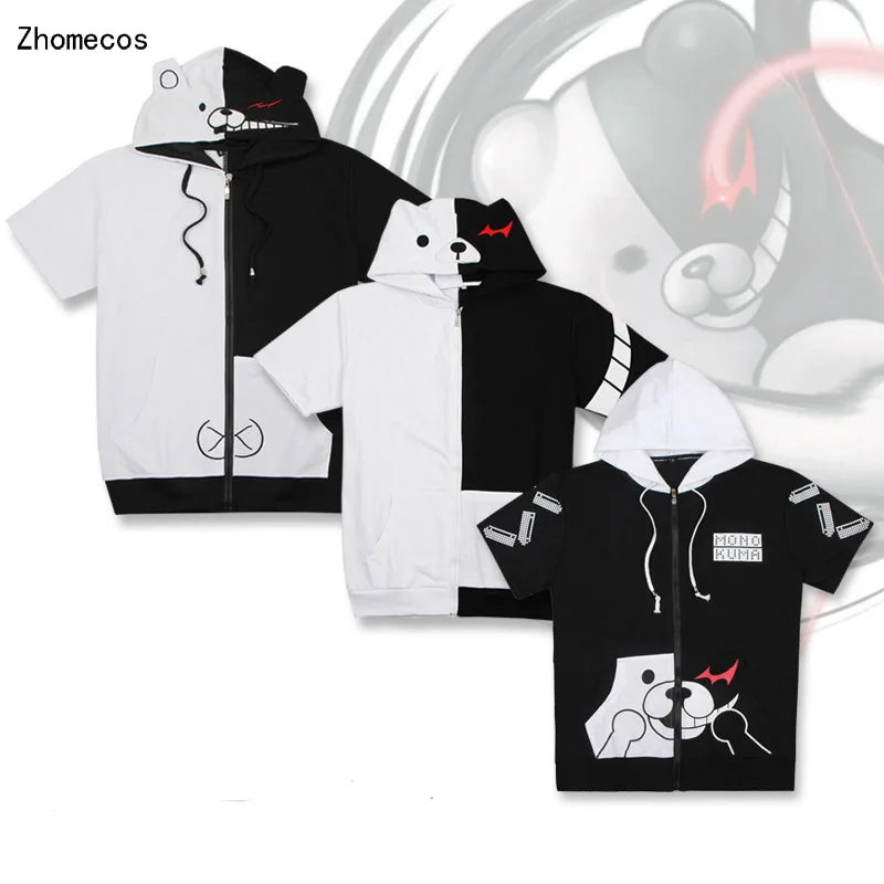 

Cotton Unisex Anime Danganronpa Monokuma Short Sleeved Hooded Hoodies Fleece Costumes Cosplay For Woman Man Pluz Size