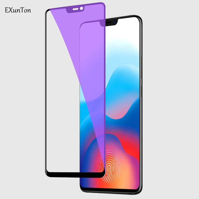 EXUNTON полное покрытие анти синее Закаленное стекло протектор экрана для VIVO X21