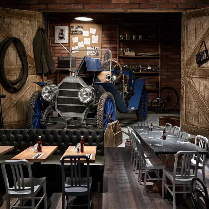Фото Фотообои на заказ 3D стерео ретро автомобиль роспись ресторан кафе фон стены