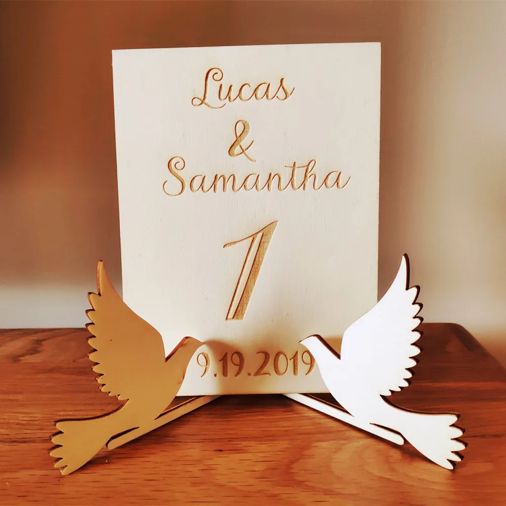 

10x Wood Dove Bird Table Number Holder Menu Holder Stand Wooden Wedding Custom Name Date Sign DIY Party Table Decoration