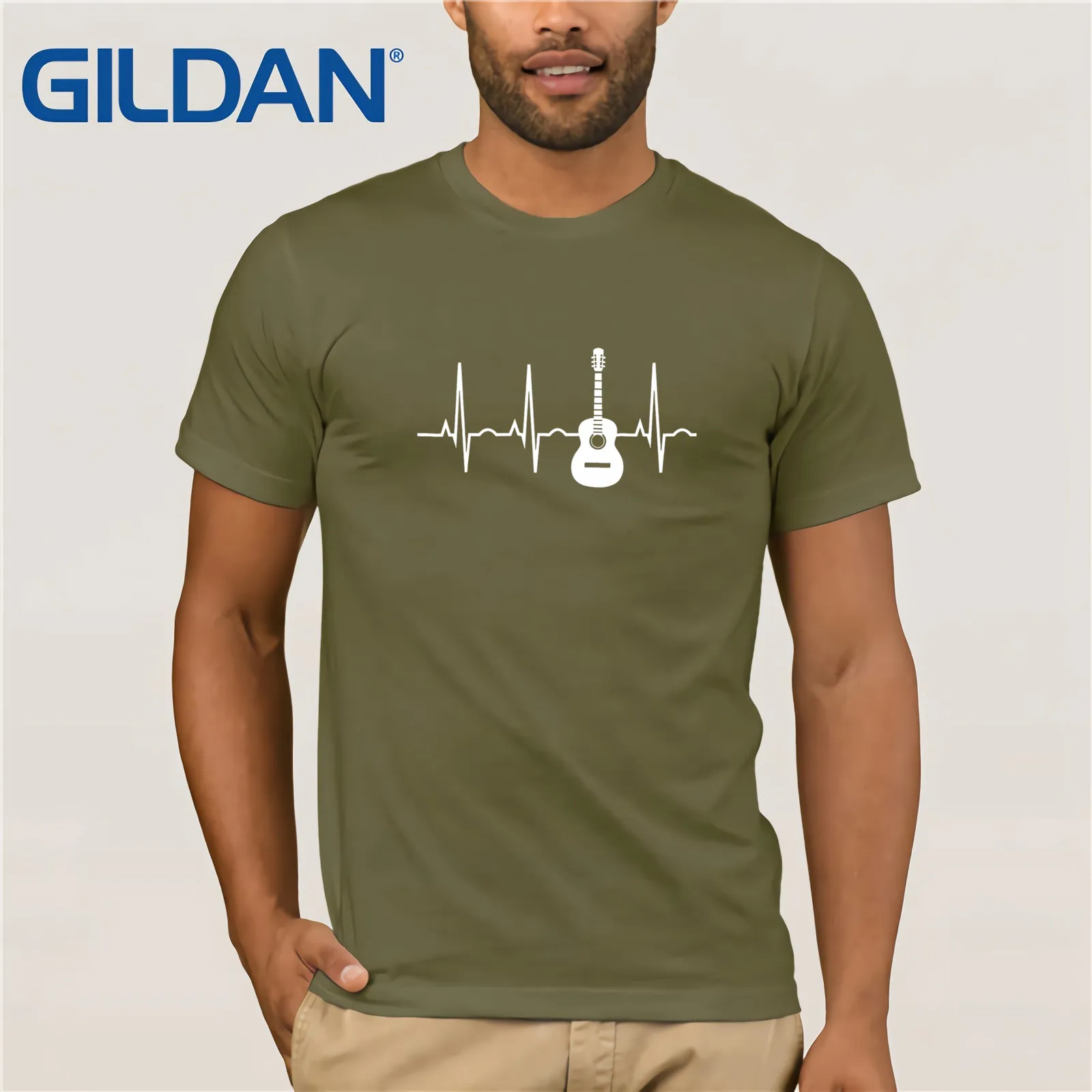 Acoustic Guitar Heartbeat Shirt Musician T-Shirt 2021 Summer Men's Short Sleeve | Мужская одежда