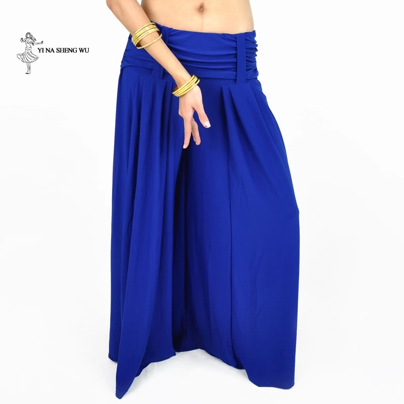 Royal blue Женский костюм для танца живота, тренировочные брюки размера плюс, Кристальные хлопковые длинные широкие брюки, женские брюки с этническим рисунком, индийская болливудская танцевальная одежда - Color: Royal blue