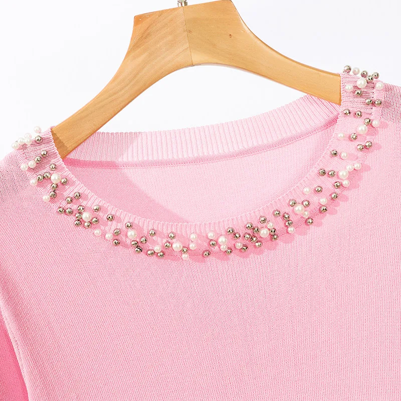 

Diamonds T Shirt Women Knit T-shirts Womens 2019 Vogue Elegant Tshirts Knit women O Neck Short Sleeve Tops